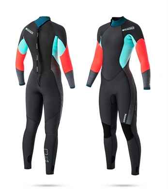 חליפת גלישה לנשים Mystic Diva 3/2mm Front-Zip, מבט קדמי ואחורי