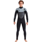 דוגמן לובש חליפת גלישה שחורה ואפורה Body Glove Phoenix 4/3 מ"מ עם רוכסן חזה