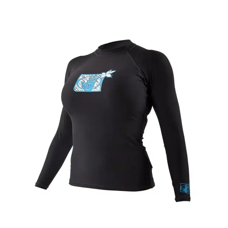 חולצת לייקרה שחורה לנשים Body Glove עם שרוול ארוך והדפס לוגו בחזה